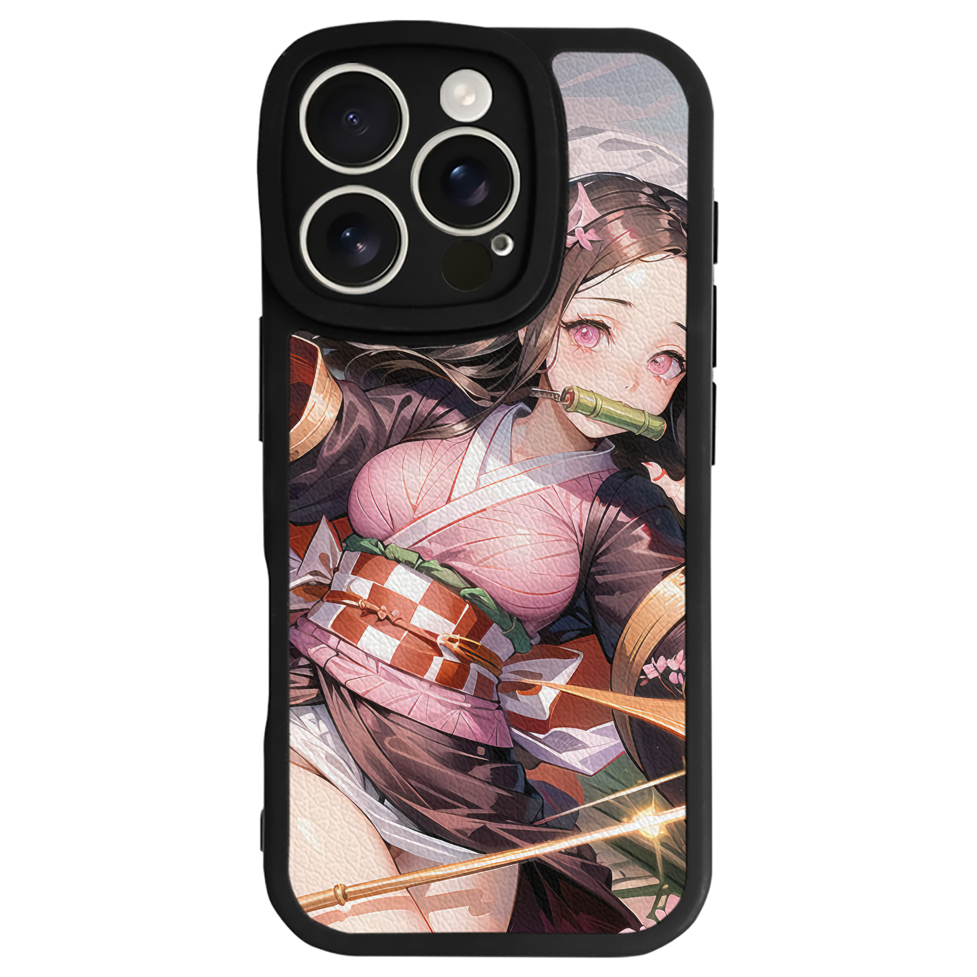 （画像用） 鬼滅の刃（きめつのやいば）竈門 禰󠄀豆子／かまど ねずこ Kamado Nezuko 【iPhone 16シリーズ対応】シリコンスマホケース（レザー調） 材質：シリコン